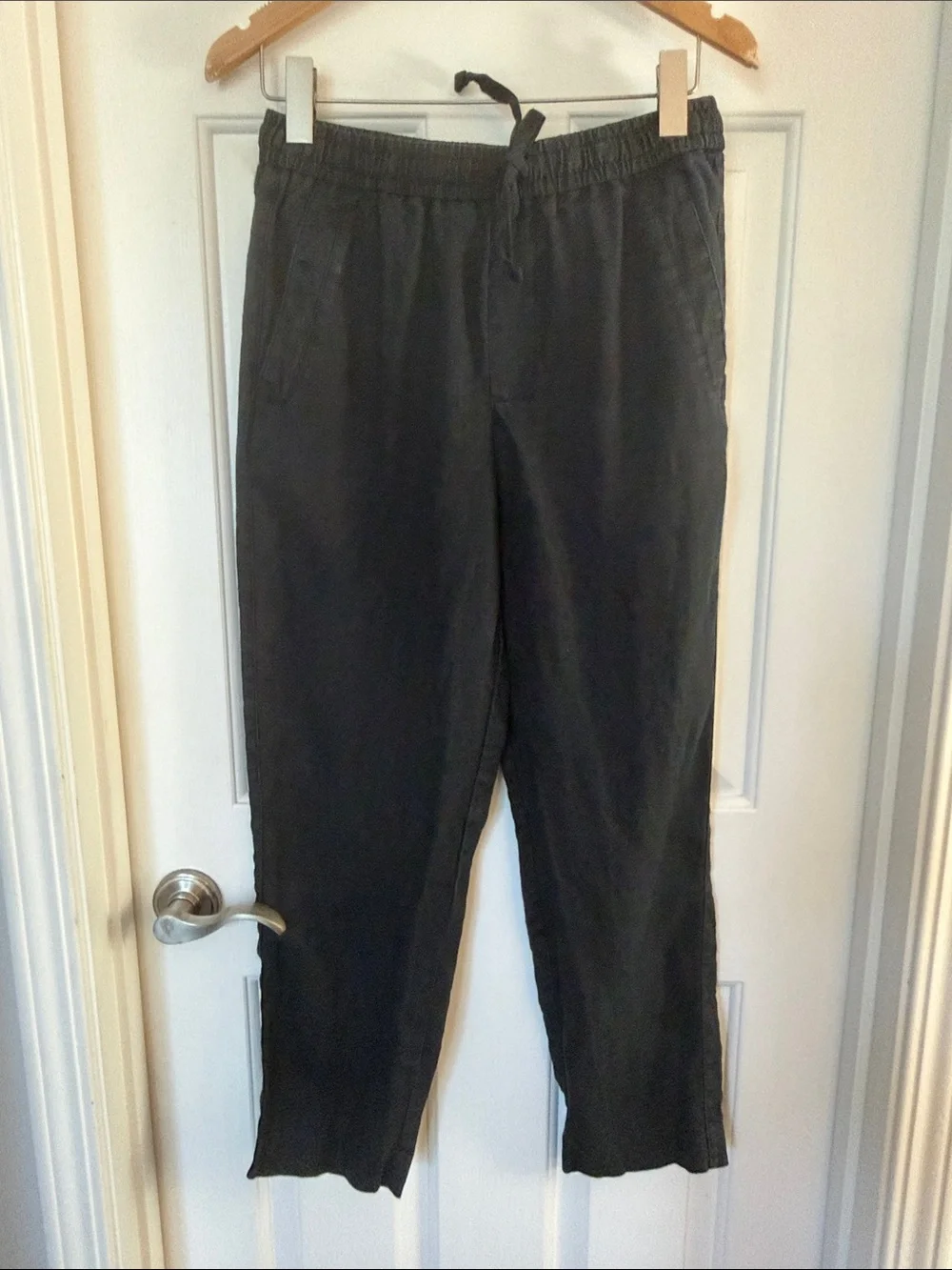 Zara black 100% linen drawstring straight leg pant small